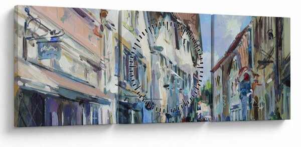 Tablou - Strada orașului vechi, pictură acrilică (cu ceas) (90x30 cm)