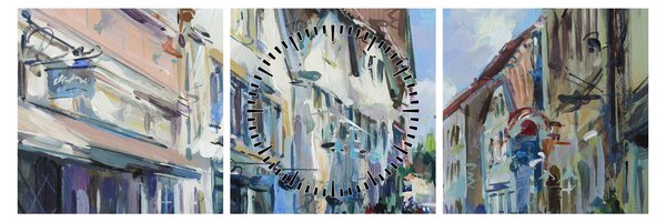 Tablou - Strada orașului vechi, pictură acrilică (cu ceas) (90x30 cm)