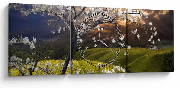 Tablou - Peisaj cu pomul înflorit (cu ceas) (90x30 cm)