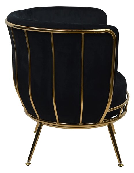 Fotoliu tapitat catifea, picioare metalice, Negru/Titan Gold