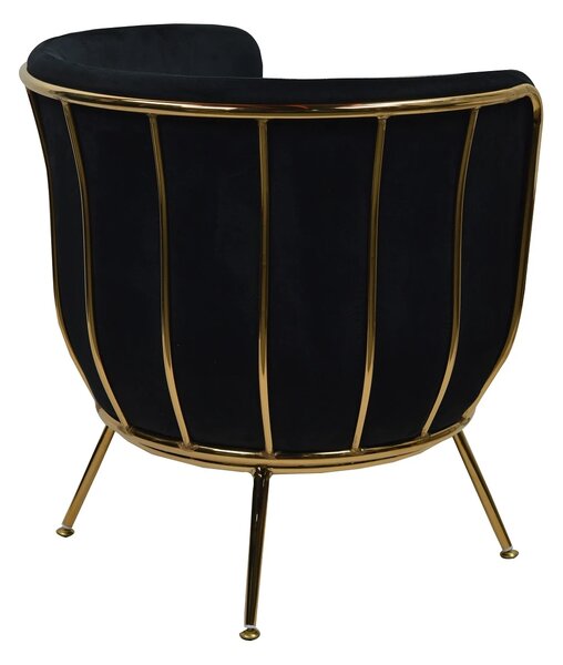Fotoliu tapitat catifea, picioare metalice, Negru/Titan Gold