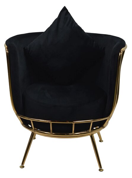 Fotoliu tapitat catifea, picioare metalice, Negru/Titan Gold