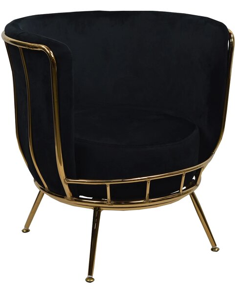 Fotoliu tapitat catifea, picioare metalice, Negru/Titan Gold