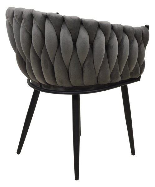 Scaun dining, tapiterie catifea, cadru metalic negru, Gri