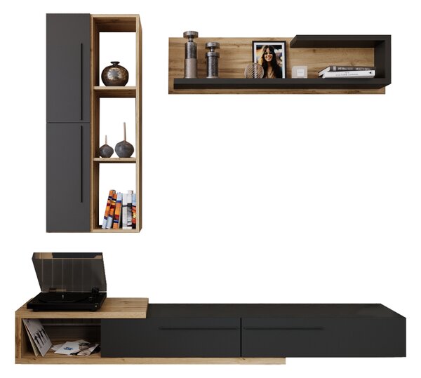 KONDELA Ansamblu living, stejar Tacho/antracit, KALVADOS 2