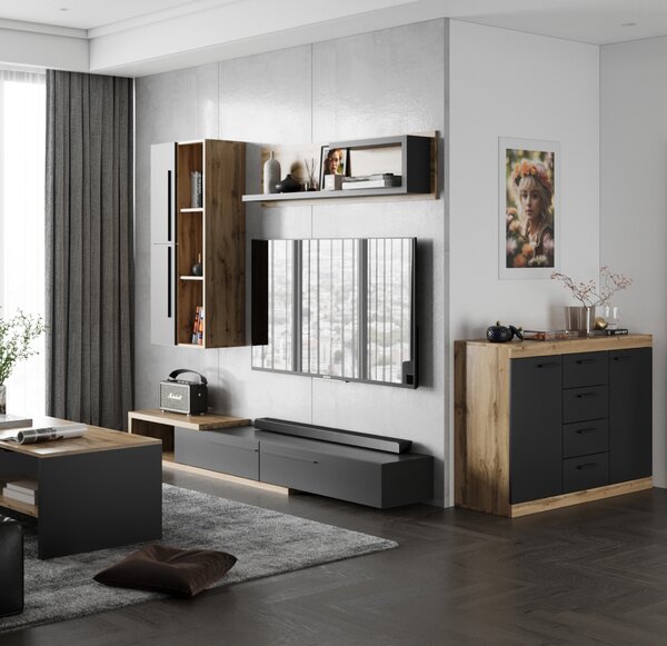 KONDELA Ansamblu living, stejar Tacho/antracit, KALVADOS 2