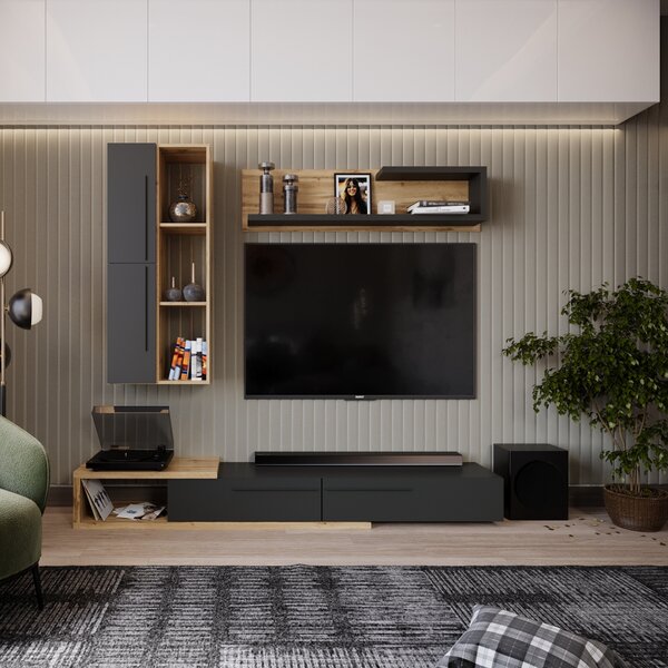 KONDELA Ansamblu living, stejar Tacho/antracit, KALVADOS 2