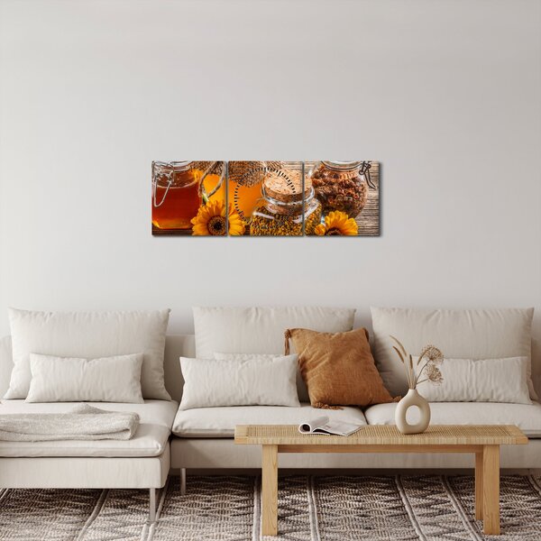 Tablou - Natura morta cu borcane de miere (cu ceas) (90x30 cm)