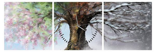 Tablou - Arborele celor patru anotimpuri (cu ceas) (90x30 cm)