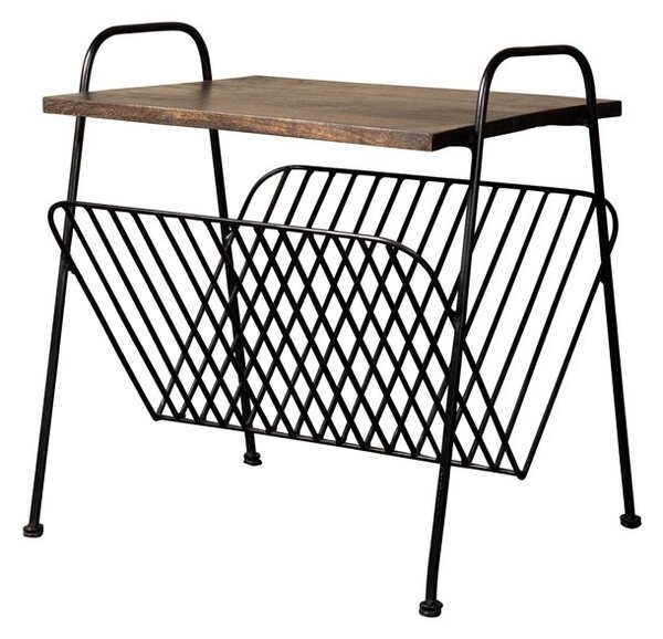Masuta laterala, din metal si lemn de mango, cu suport pentru reviste, Industrial Chic