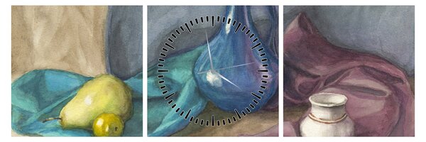 Tablou - Natură moartă pictată (cu ceas) (90x30 cm)