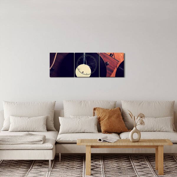 Tablou - Discuri de gramafon (cu ceas) (90x30 cm)