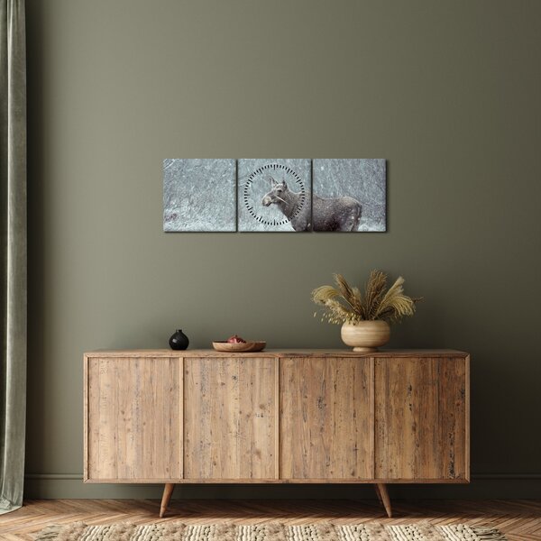 Tablou - Elan într-o pădure înzăpezită (cu ceas) (90x30 cm)