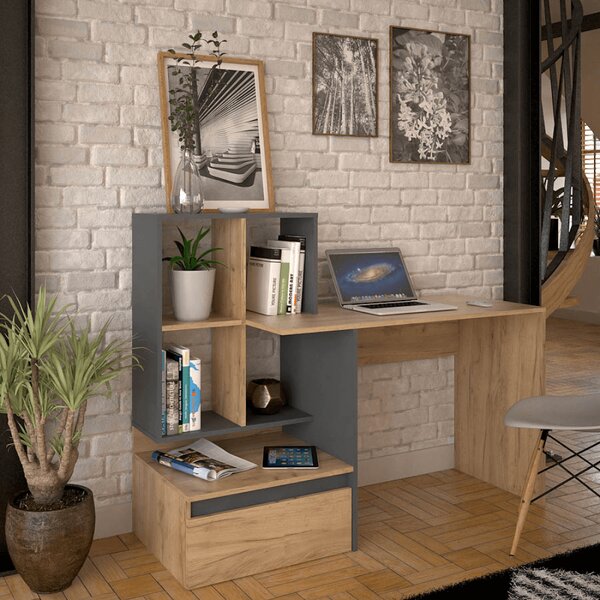 KONDELA Masă PC, stejar artisan/grafit, NEREO 2 NEW