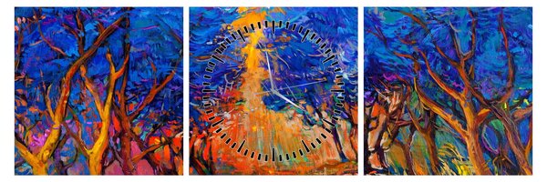 Tablou - Coroane de copac de toamnă, impresionism modern (cu ceas) (90x30 cm)