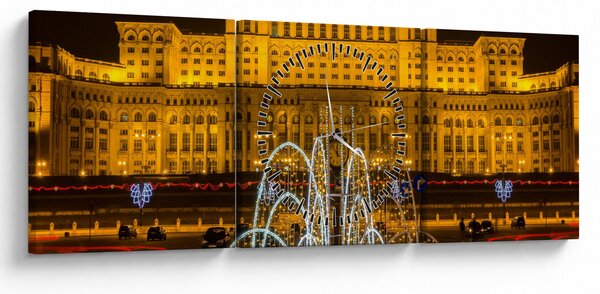 Tablou - Palatul Parlamentului, București, România (cu ceas) (90x30 cm)