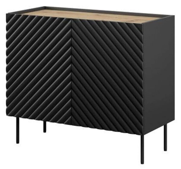 Comoda ONDA, negru/stejar, PAL laminat, 98x45x85 cm