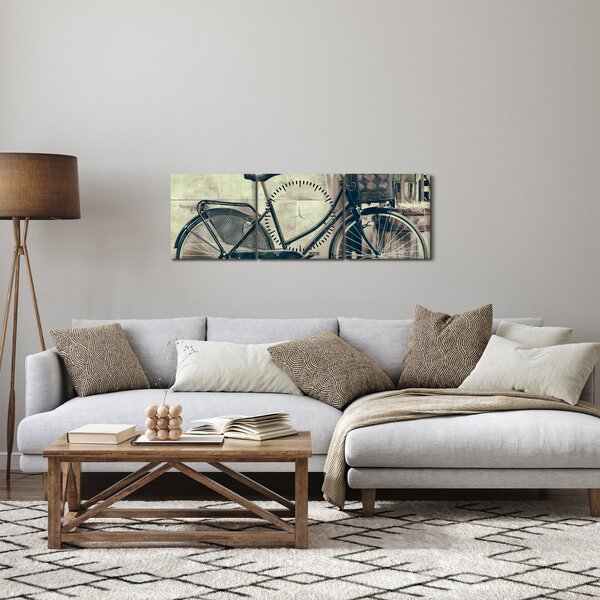 Tablou - Bicicleta de epocă cu flori (cu ceas) (90x30 cm)