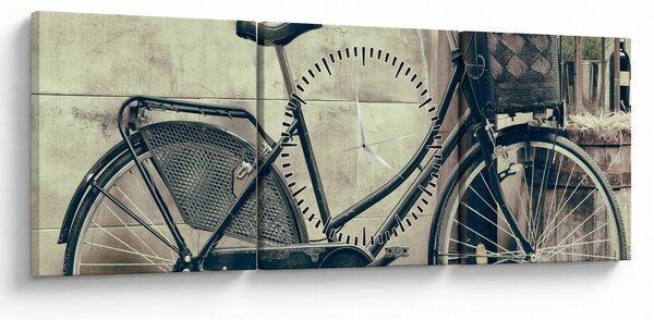 Tablou - Bicicleta de epocă cu flori (cu ceas) (90x30 cm)
