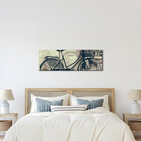 Tablou - Bicicleta de epocă cu flori (cu ceas) (90x30 cm)