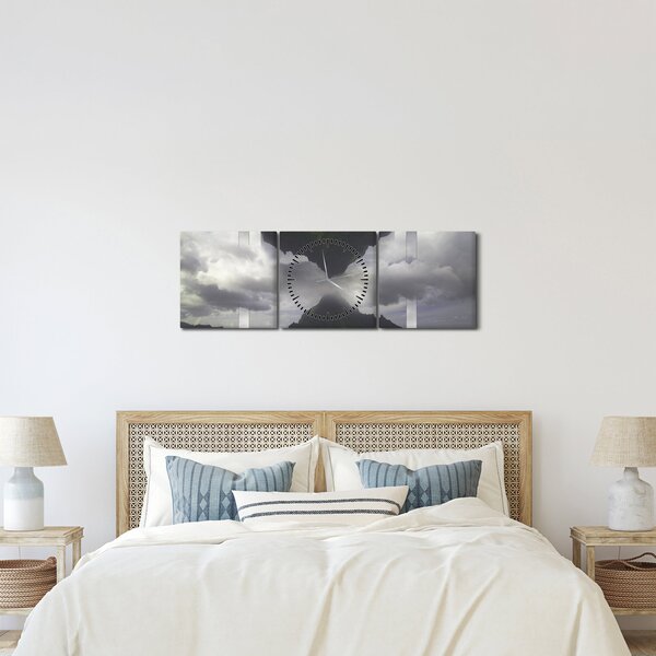 Tablou - Munții din Islanda, colaj geometric (cu ceas) (90x30 cm)
