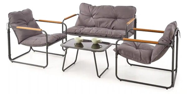 Set gradina HUDSON, gri/negru, stofa clasica/plasa/metal/sticla, cu ma