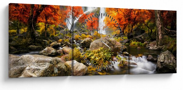 Tablou - Cascade în pădurea portocalie (cu ceas) (90x30 cm)