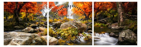Tablou - Cascade în pădurea portocalie (cu ceas) (90x30 cm)