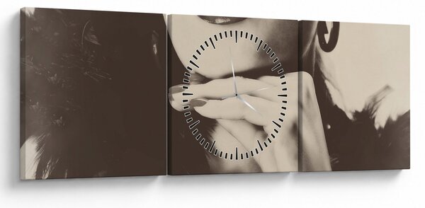 Tablou - Vintage, poza unei femei (cu ceas) (90x30 cm)