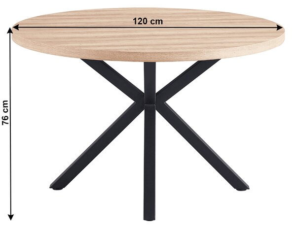 KONDELA Masă de sufragerie, stejar sonoma / negru, diametru 120 cm, MEDOR