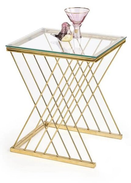Masuta cafea NANCY, transparent/auriu, sticla/otel, 45x39x52 cm