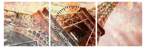 Tablou - Turnul Eiffel în stil vintage (cu ceas) (90x30 cm)