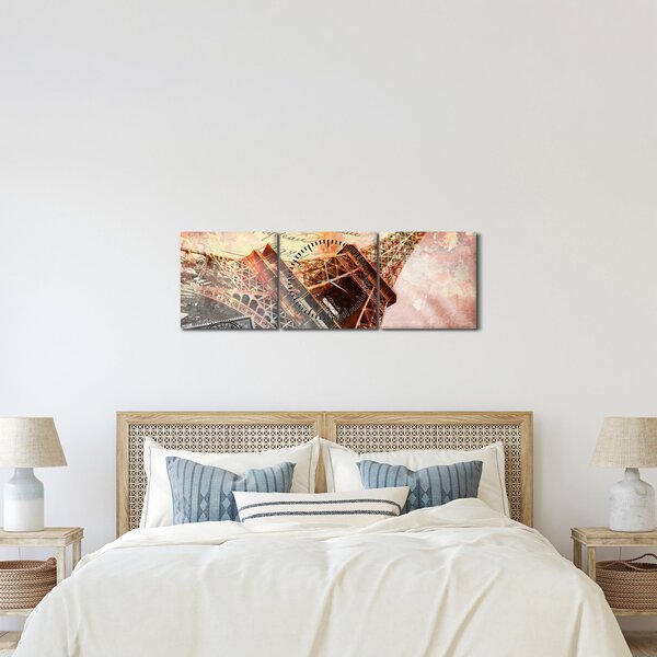 Tablou - Turnul Eiffel în stil vintage (cu ceas) (90x30 cm)