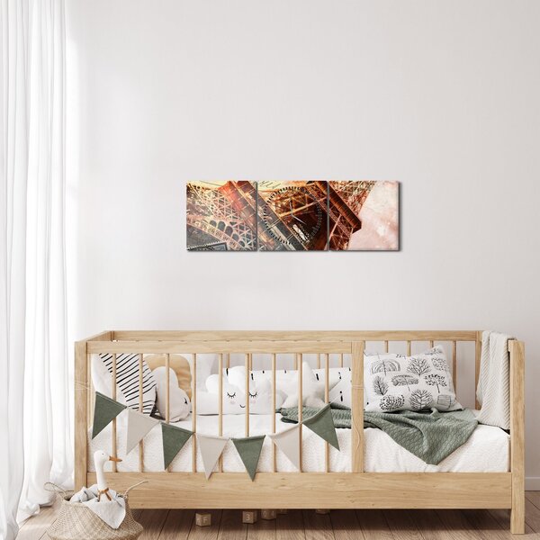 Tablou - Turnul Eiffel în stil vintage (cu ceas) (90x30 cm)