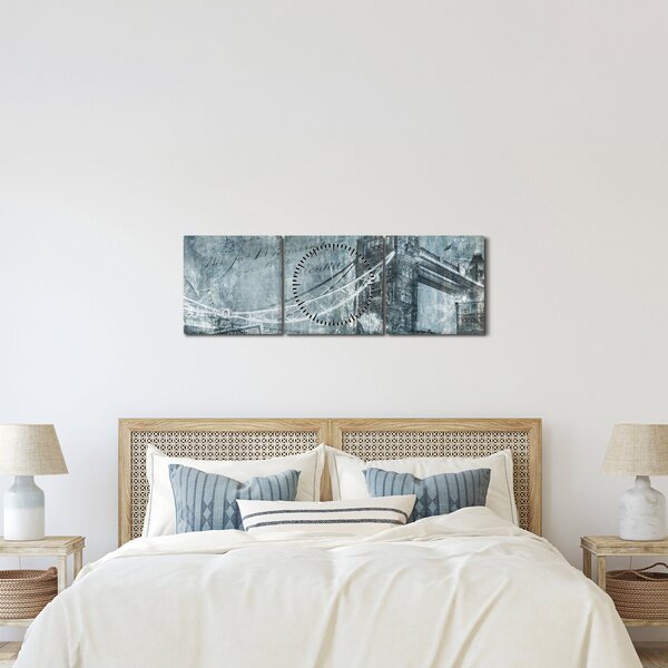 Tablou - Tower Bridge în tonuri reci (cu ceas) (90x30 cm)