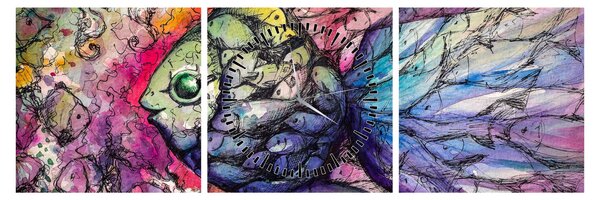 Tablou - Peștișorul colorat (cu ceas) (90x30 cm)
