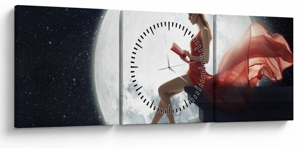 Tablou - Femeia sub clar de lună (cu ceas) (90x30 cm)