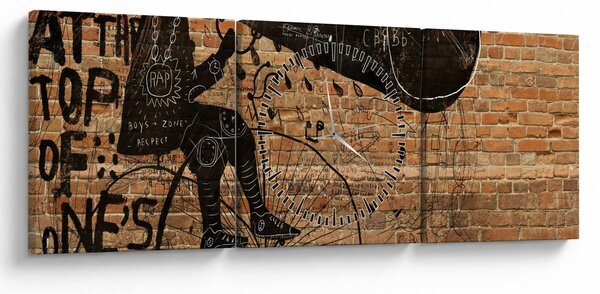 Tablou - Barbat cu biciclete stil Bansky (cu ceas) (90x30 cm)