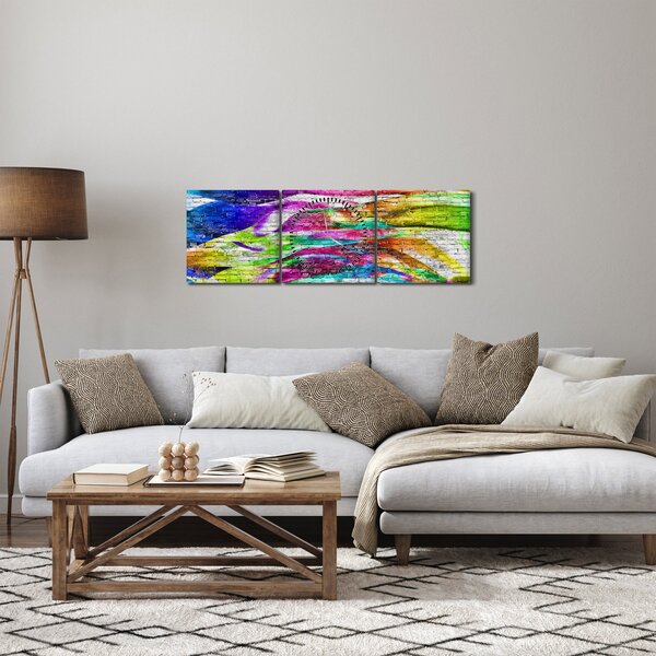 Tablou - Zid de cărămidă cu flăcări colorate (cu ceas) (90x30 cm)