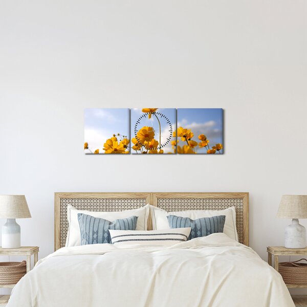 Tablou - Câmp cu flori galben deschis (cu ceas) (90x30 cm)