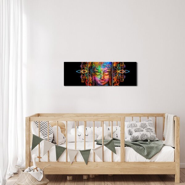 Tablou - Bustul lui Buddha în culori neon (cu ceas) (90x30 cm)