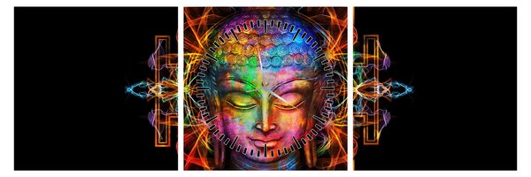 Tablou - Bustul lui Buddha în culori neon (cu ceas) (90x30 cm)