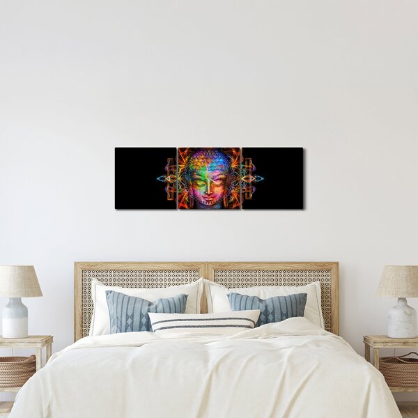 Tablou - Bustul lui Buddha în culori neon (cu ceas) (90x30 cm)