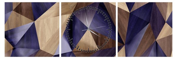 Tablou - 3D triunghiuri de lemn (cu ceas) (90x30 cm)