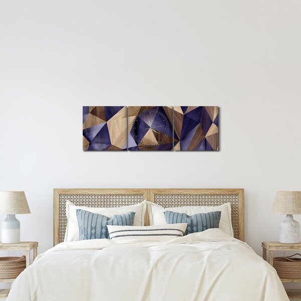 Tablou - 3D triunghiuri de lemn (cu ceas) (90x30 cm)