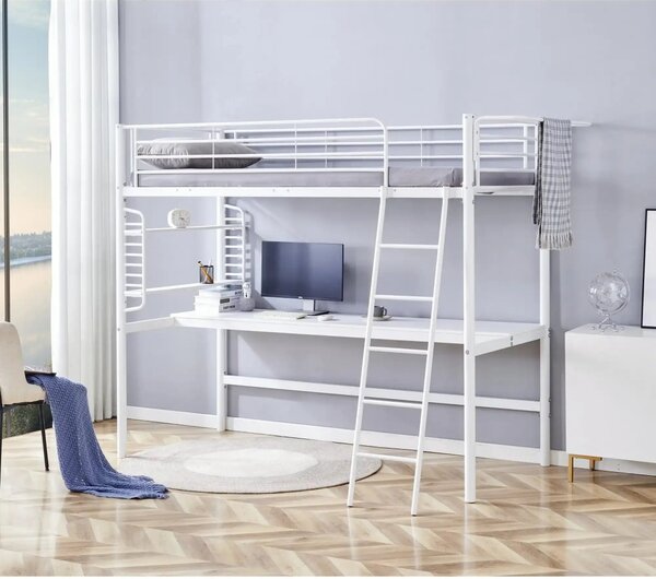 Pat supraetajat DOLCE 90x200, alb, cu somiera si birou