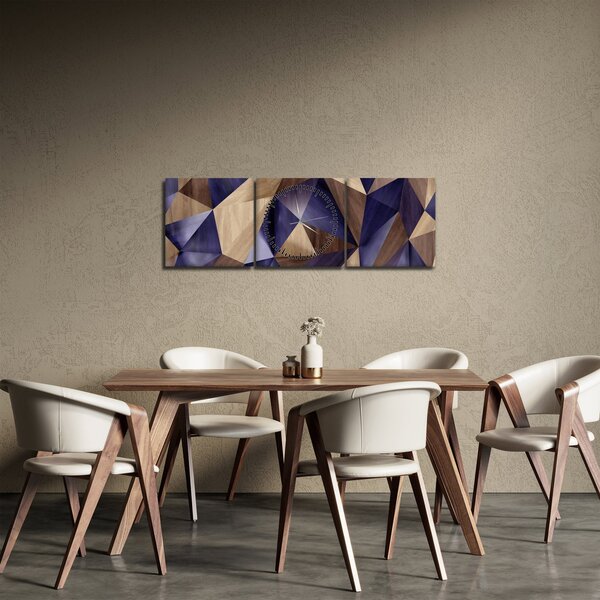 Tablou - 3D triunghiuri de lemn (cu ceas) (90x30 cm)