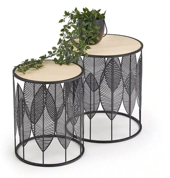 Set 2 masute cafea FOLLA, stejar/negru