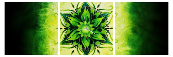 Tablou - Mandala de flori, fundal verde (cu ceas) (90x30 cm)