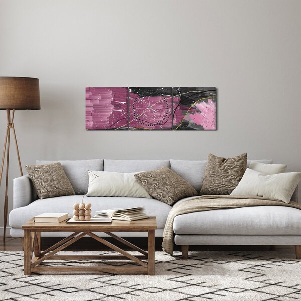 Tablou - Abstracție roz-roșu (cu ceas) (90x30 cm)